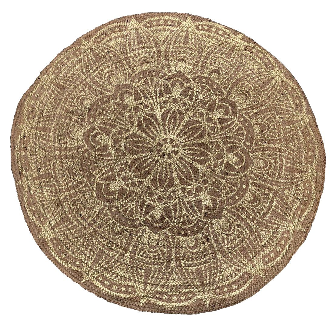 rug oriental bohemain woven hemp with golden lotus flower print 200cm