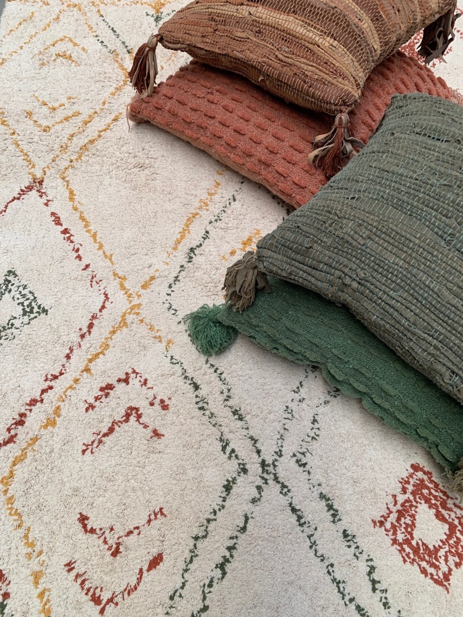 Vloerkleed 120x180cm katoen met ruit patroon in mosterd, groen terra rechthoek