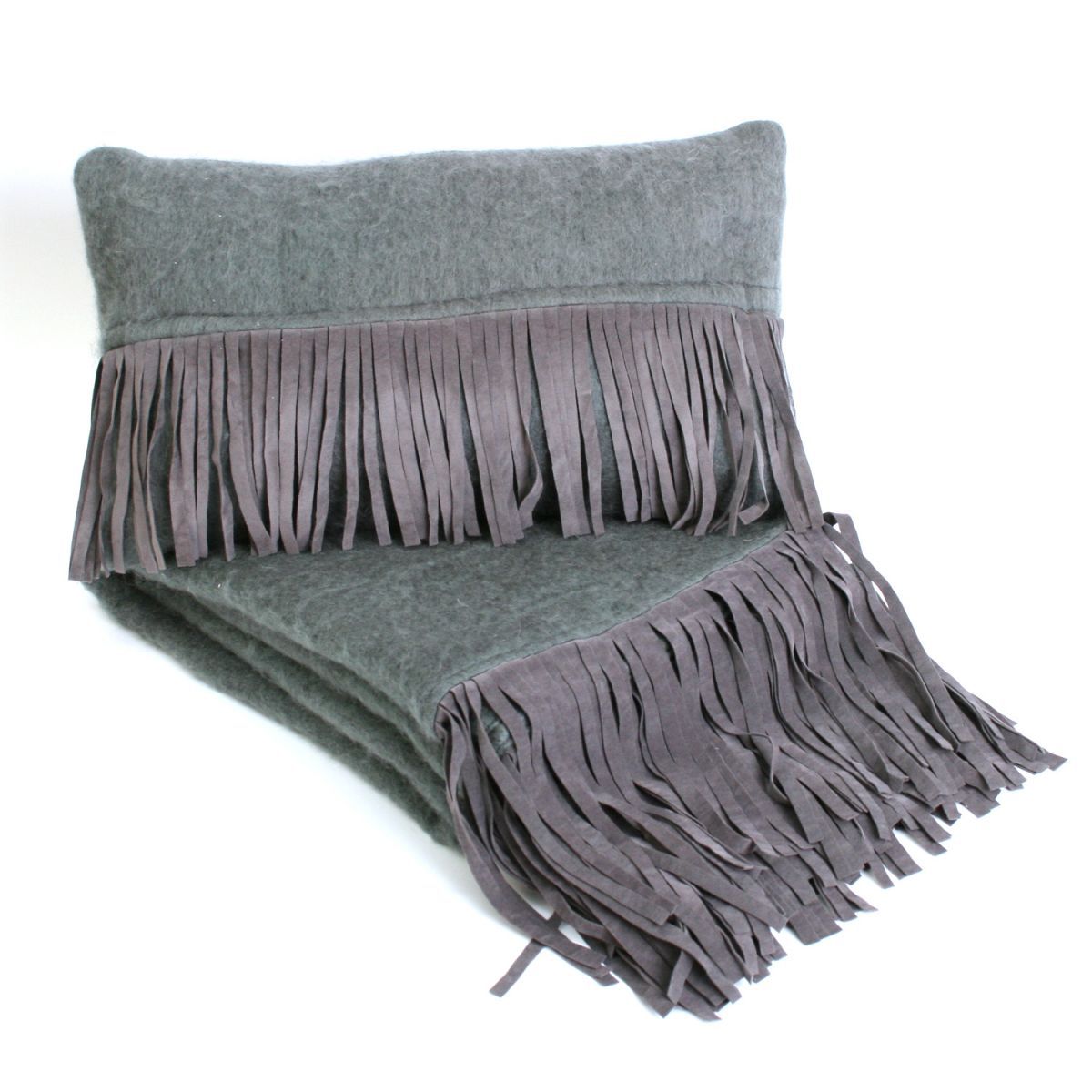 cushion antracite grey with suedine fringes 50x30cm