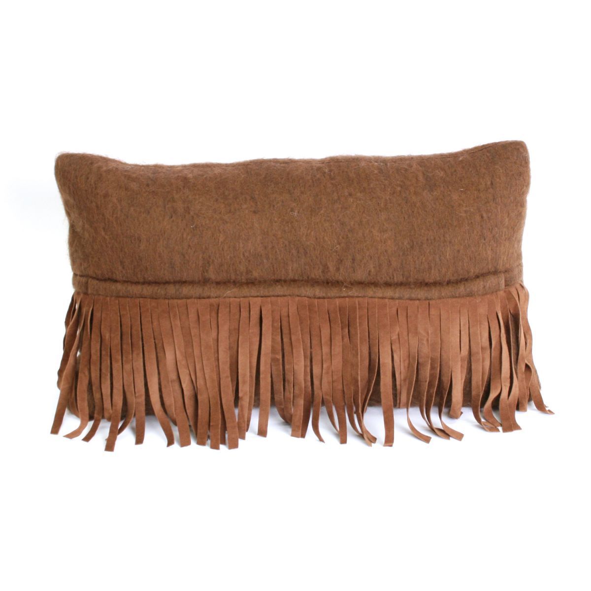cushion brown with suedine fringes 60x40cm