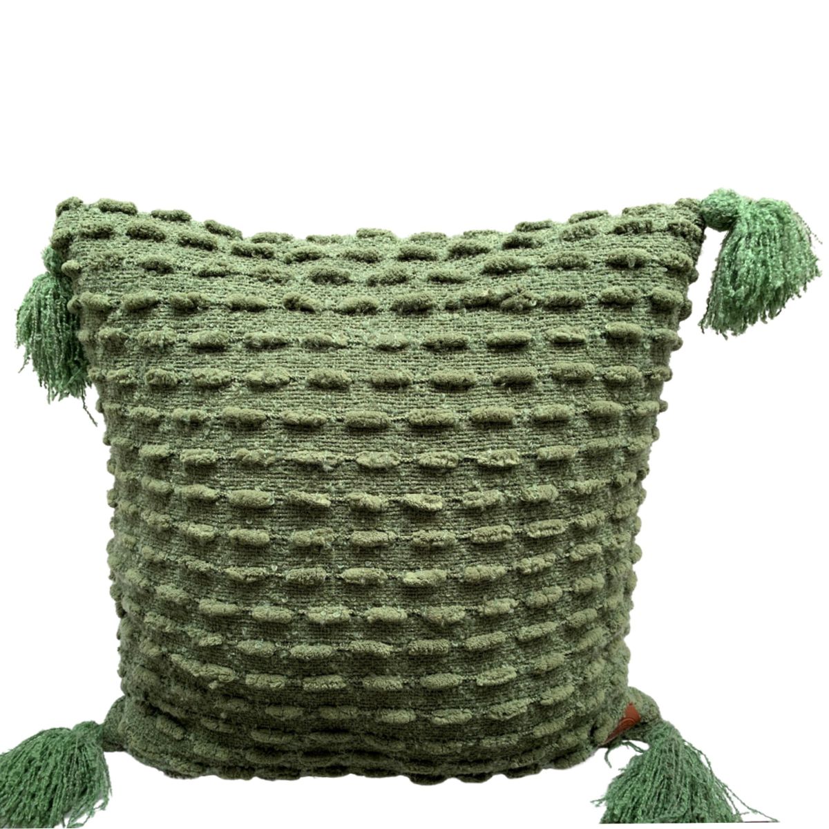 cushion chenille green with tassels 50x50cm