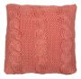 Cushion knitted cables pattern Coral pink 50x50cm