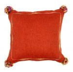 Cushion Mohair orange with multi pompon 50x50cm with filler
