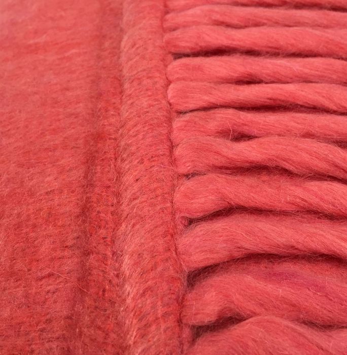 cushion mohair with fringes coral pink 50x30cm