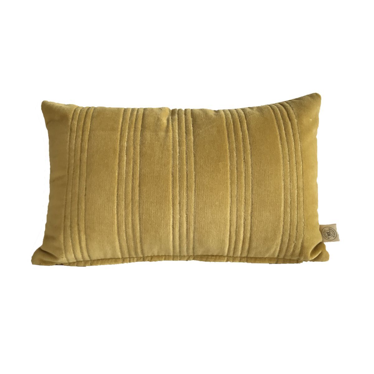 cushion velvet ocher yellow with gold stitching 50x30cm
