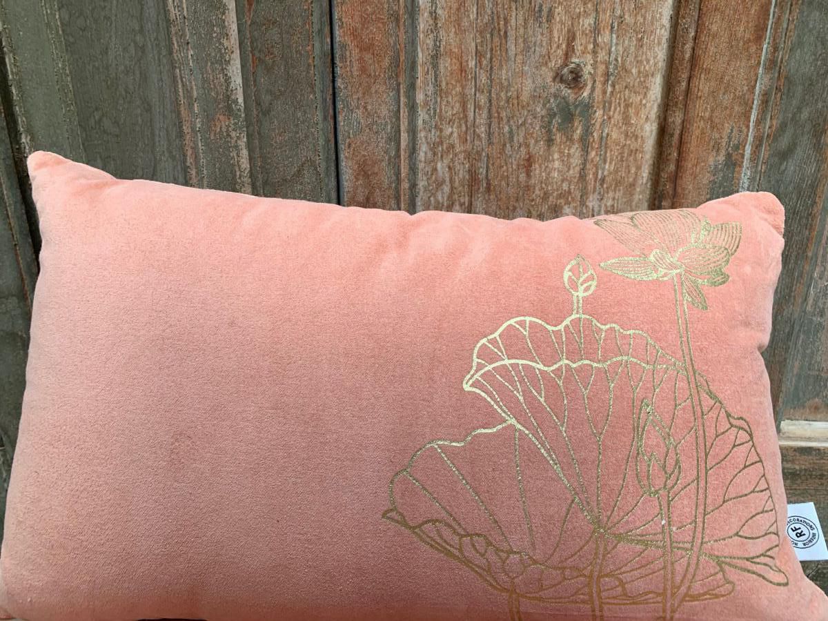 cushion velvet old pink print lotusflower gold 50x30cm
