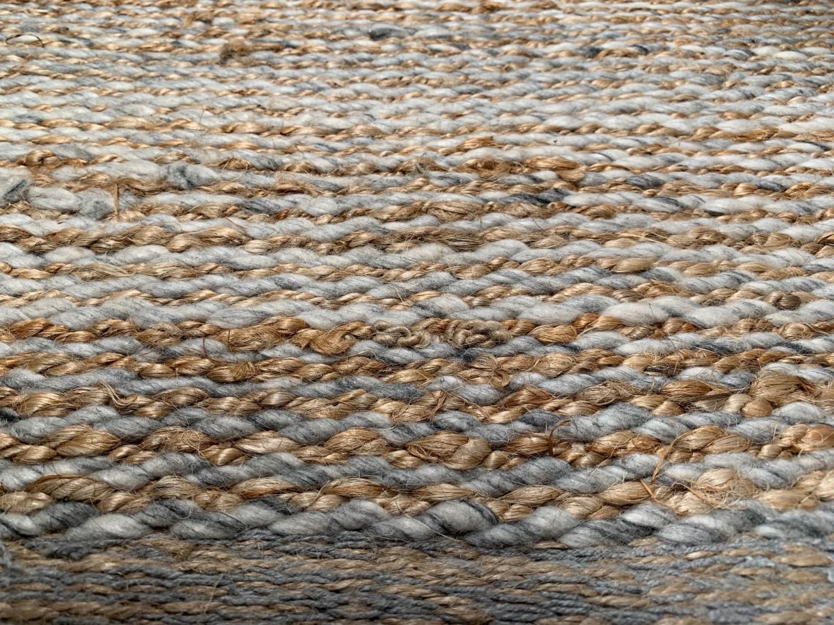 vloerkleed geweven jute wol grijs naturel 80x240cm