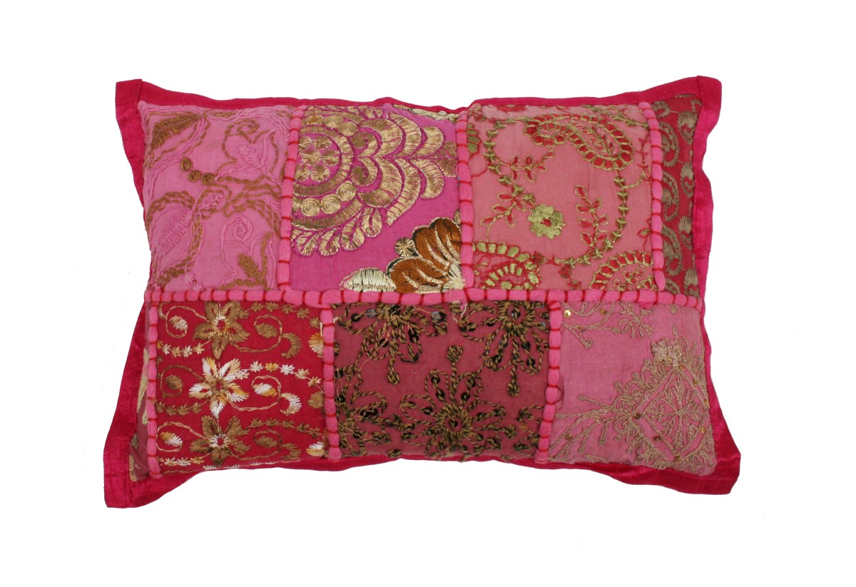 Kussentje Oosters 1001Nacht Patchwork Fuchsia Roze 30x20cm