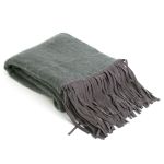 Plaid antracite grey wool melange with suedine fringes 130x170cm