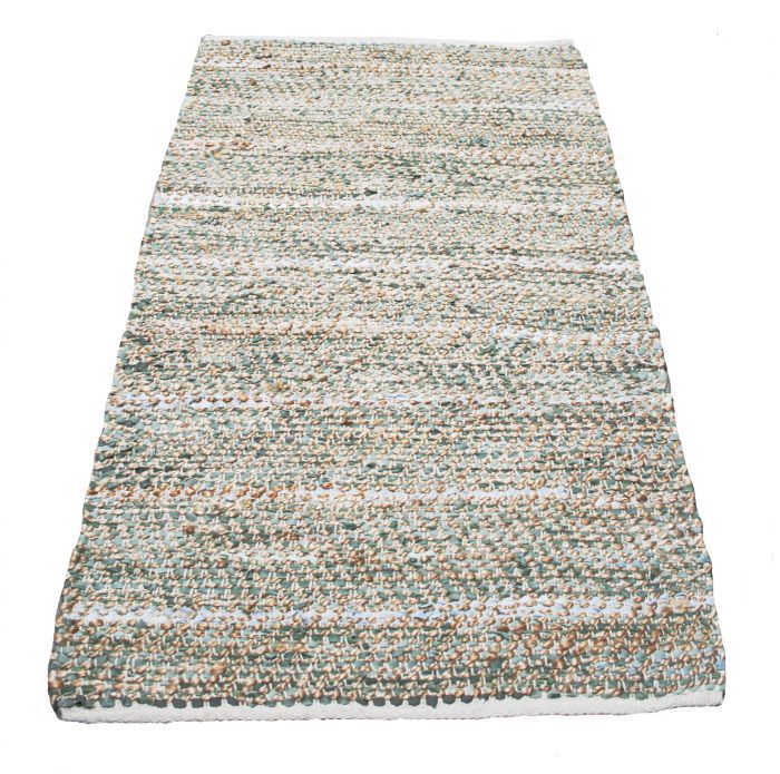 rug braided jute and recycled leather sage tones 80x140cm