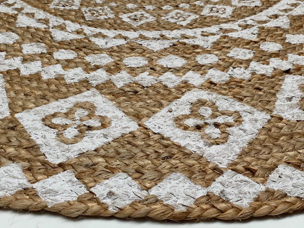 rug braided jute round with white print 200 cm