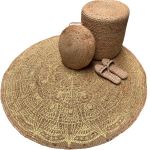 Rug jute braided round with mandala print lotus gold ø 200 cm