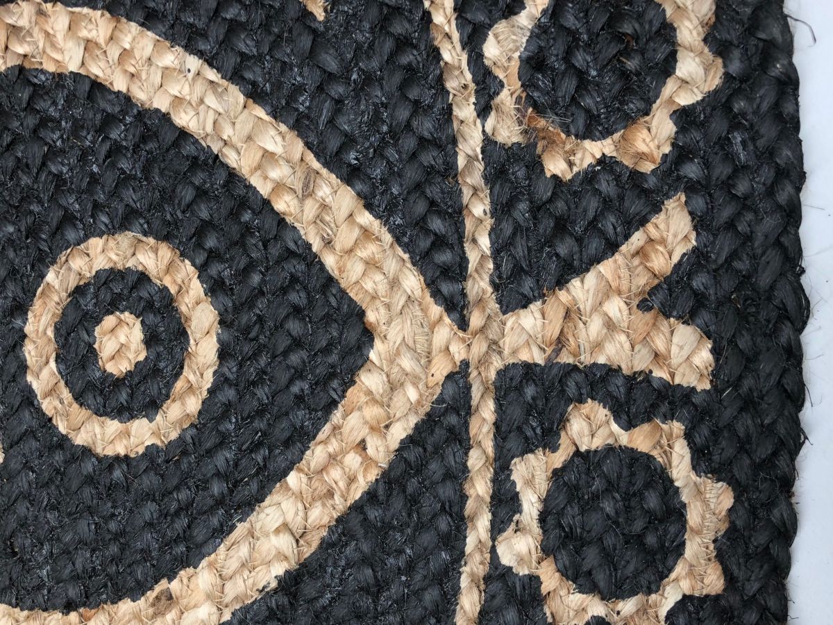 rug jute oriental print black 120cm
