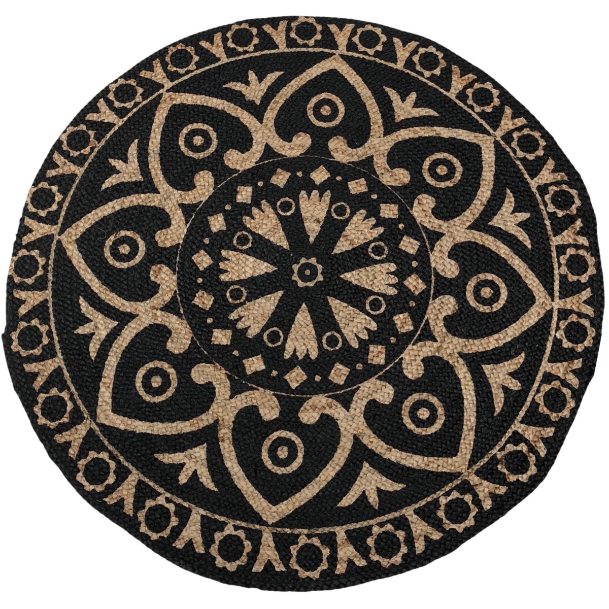 rug jute oriental print black 120cm