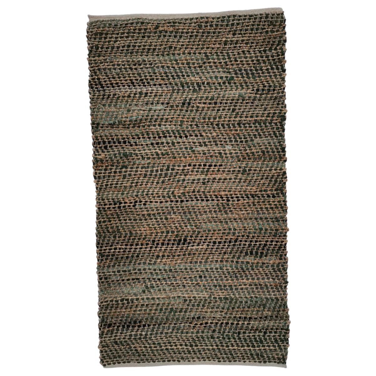 rug recycled leather and jute woven mix forestgreen 80x140cm