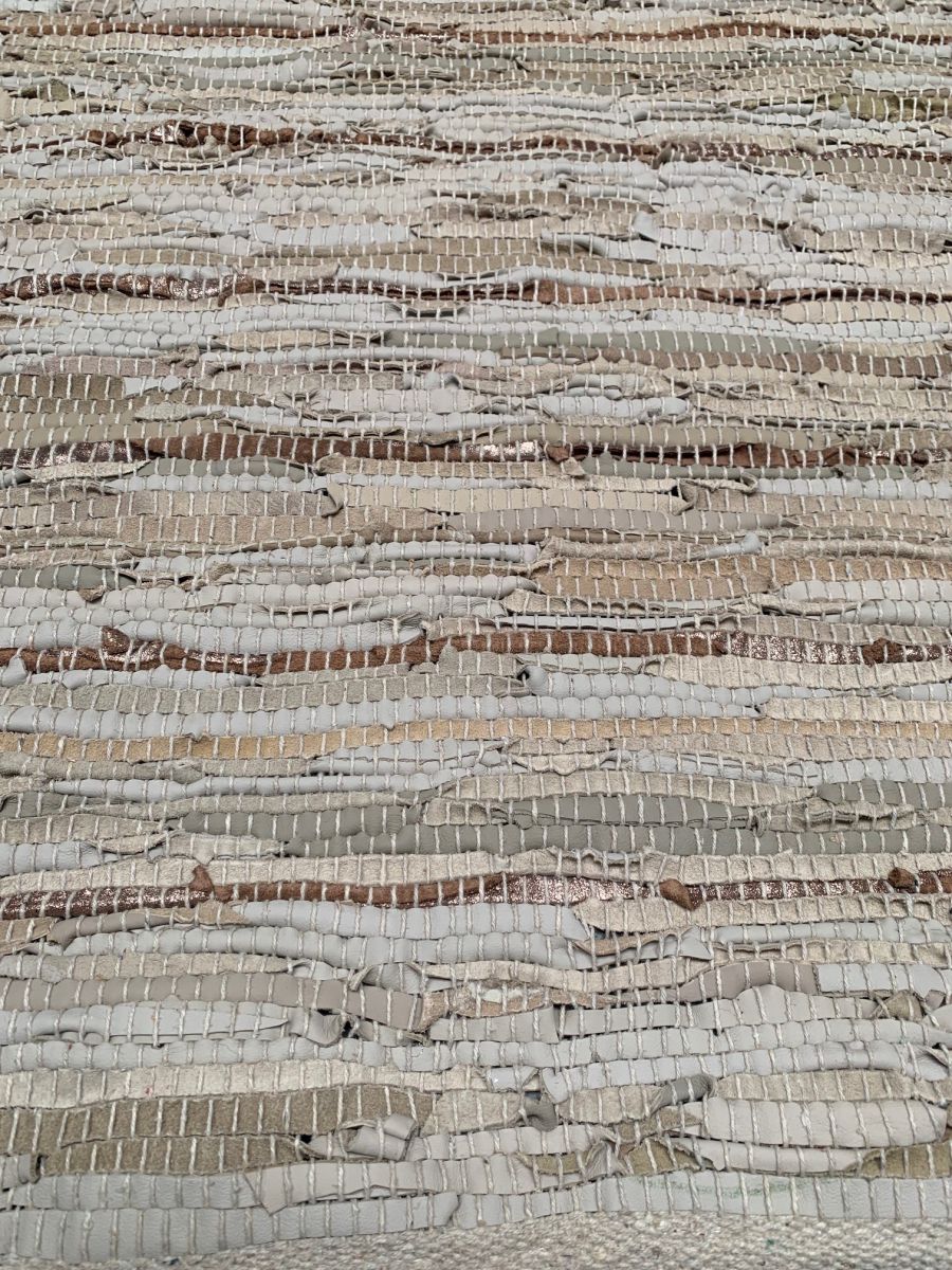 rug recycled leather beige with accent gold copper 200x300cm