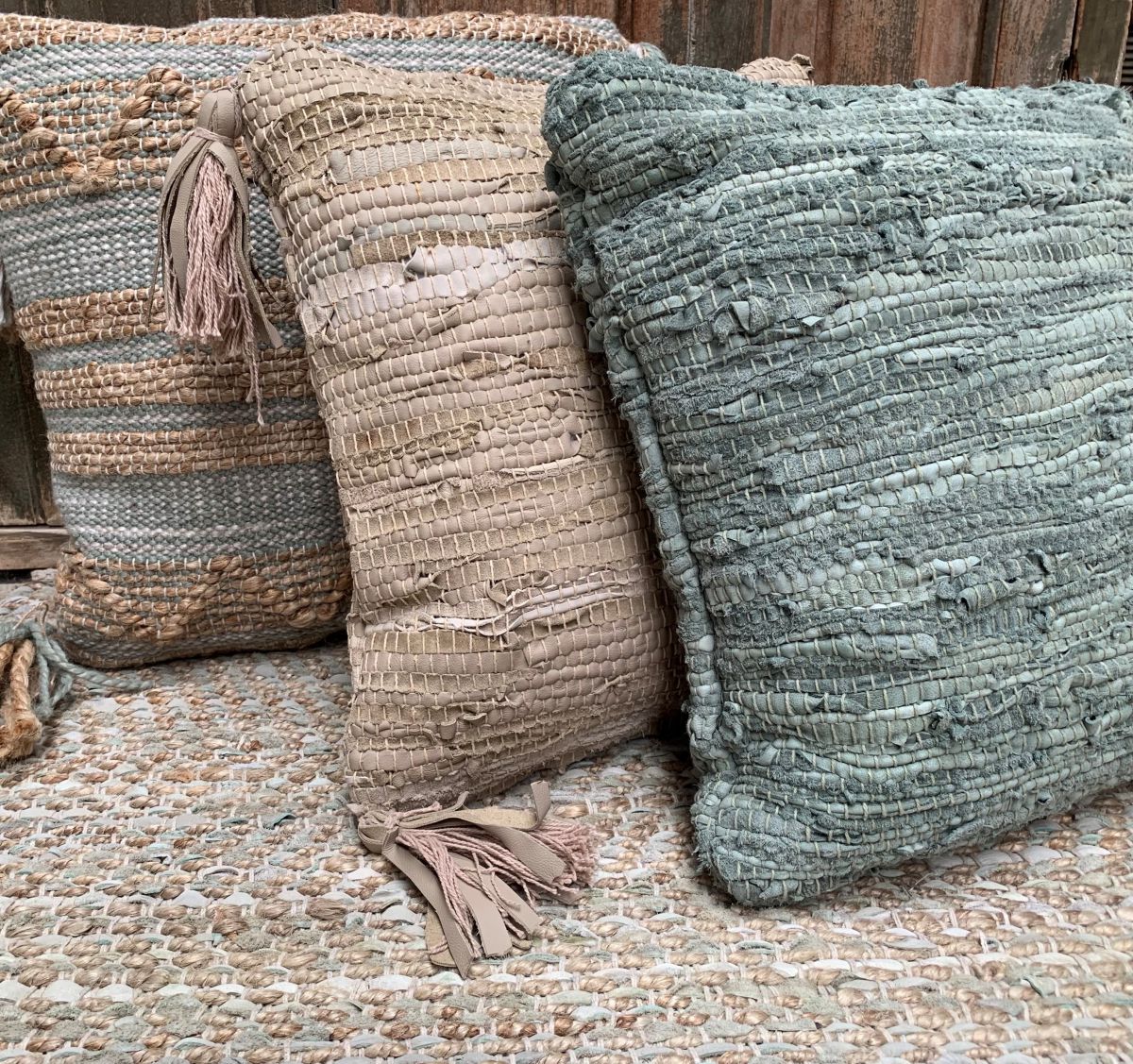 rug woven jute recycled leather sage greencolours 160x230cm