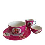Servies porselein fuchsia roze bord kom kom klein en beker geschenkset