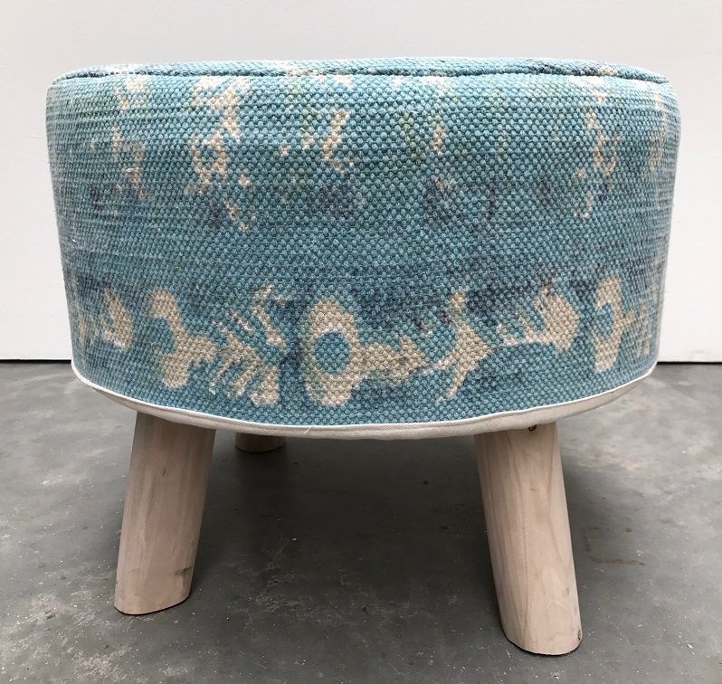stool wood linen turquoise 50 cm hg 40 cm