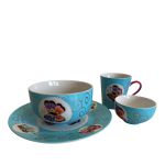 Tableware porcelain sea blue aqua plate bowl small and mug gift set