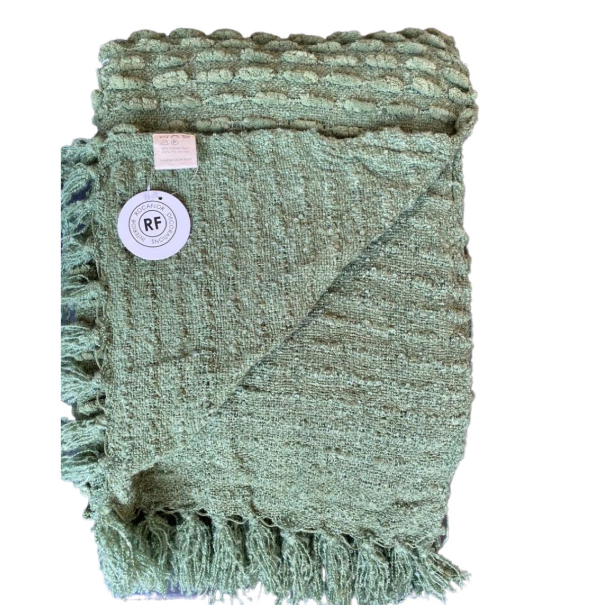 throw chenille green with fringes 130x170cm