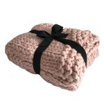 Throw knitted pure wool blush pink125x150cm