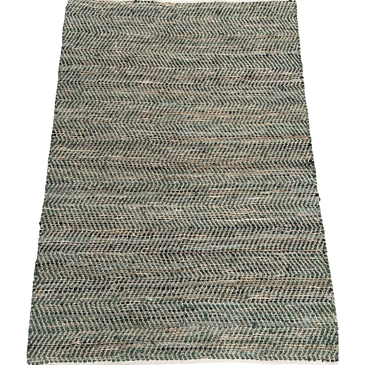 Vloerkleed jute en gerecycled leer in bosgroen tint 160x230cm Vloerkleed jute en gerecycled leer in bosgroen tint 160x230cm