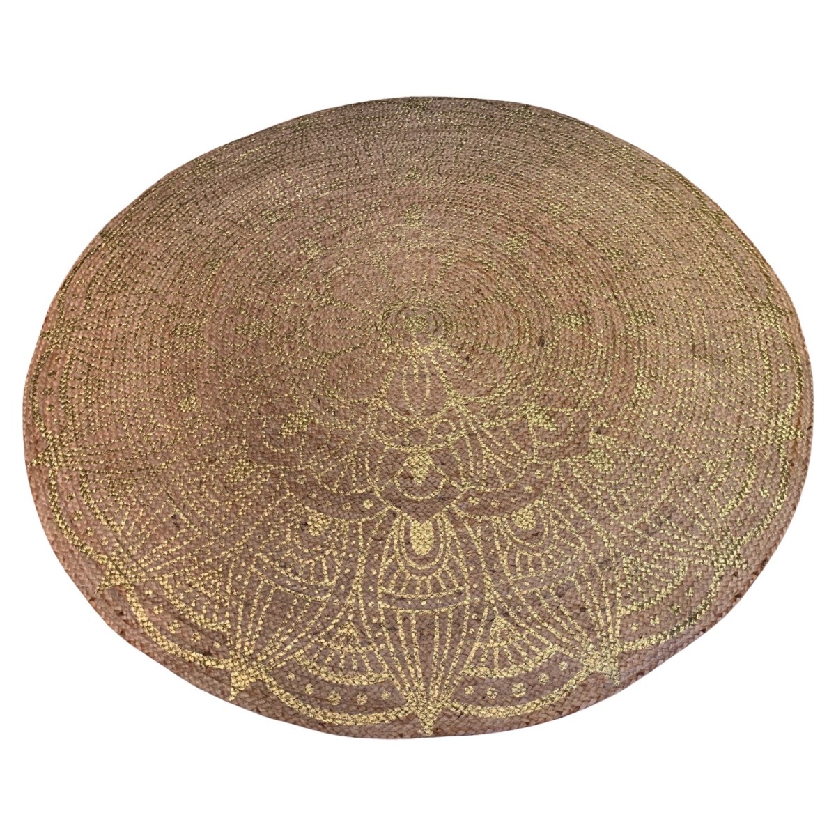 Vloerkleed jute gevlochten rond goud lotus print Mandala ø 120 cm Vloerkleed jute gevlochten rond goud lotus print Mandala ø 120 cm