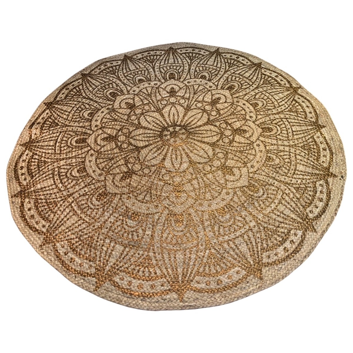 Vloerkleed jute gevlochten rond ø 120cm print koper mandala lotus Vloerkleed jute gevlochten rond ø 120cm print koper mandala lotus