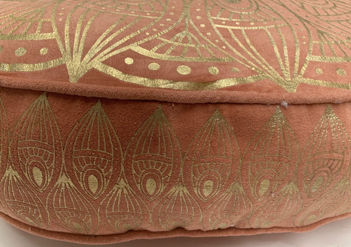 vloerkussen aladdin rond fluweel oud roze print goud lotus 70hg12cm